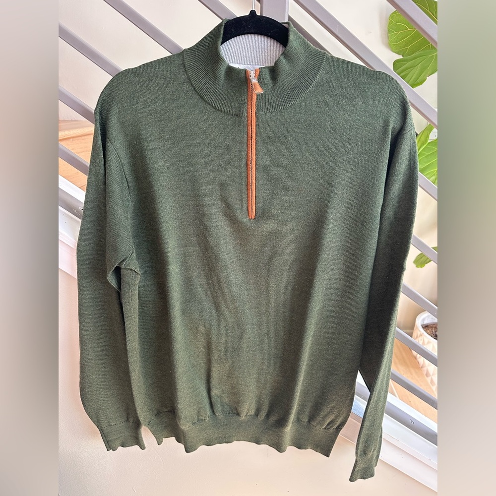 Peter Millar Olive Green Zip-Up Sweater